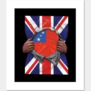 Samoa Flag Great Britain Flag Ripped - Gift for Samoan From Samoa Posters and Art